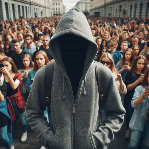gray man unseen in crowd