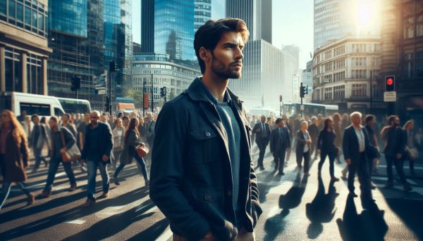 confident looking man in the city