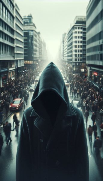 person in city wearing hood