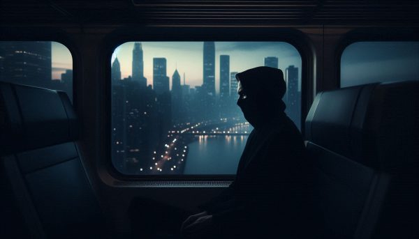 covert man on train hidden face